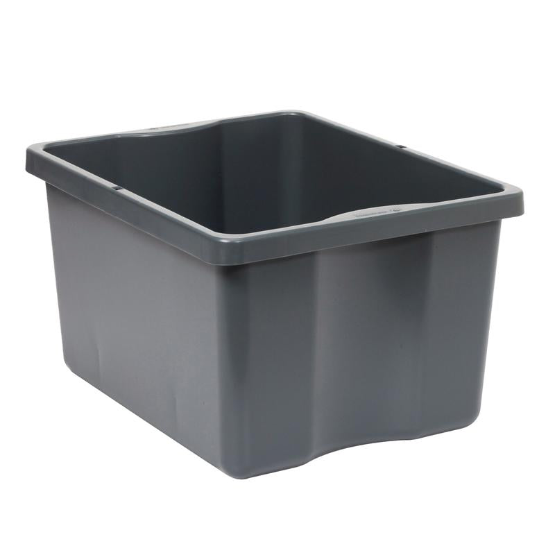Die TASKI Schublade von Diversey Deutschland GmbH & Co. OHG ist ein großer, rechteckiger, dunkelgrauer Aufbewahrungsbehälter aus Kunststoff mit leicht abgerundeten Ecken und verstärktem Rand, ideal als langlebige Aufbewahrungslösung, abgebildet auf weißem Hintergrund.