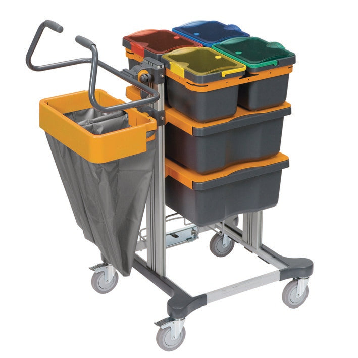 TASKI Mini Closed firmy Diversey to kompaktowy system czyszczenia do wstępnego zwilżania tekstyliów czyszczących z zamkniętymi szufladami, idealny do higienicznego czyszczenia, w tym solidny wózek na kółkach i dwa wygodne uchwyty. Opakowanie: 1 sztuka.