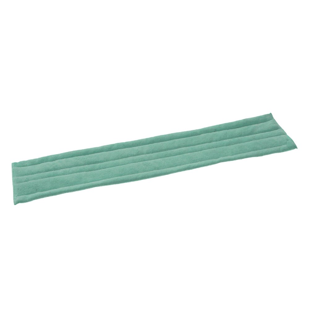 Prostokątne, zielone TASKI Jonmaster Standard Dry Mop z mikrofibry na rzepy od Diversey Deutschland GmbH & Co. OHG z równoległymi liniami pikowania i zapięciem na rzep umieszczone jest na białym tle.