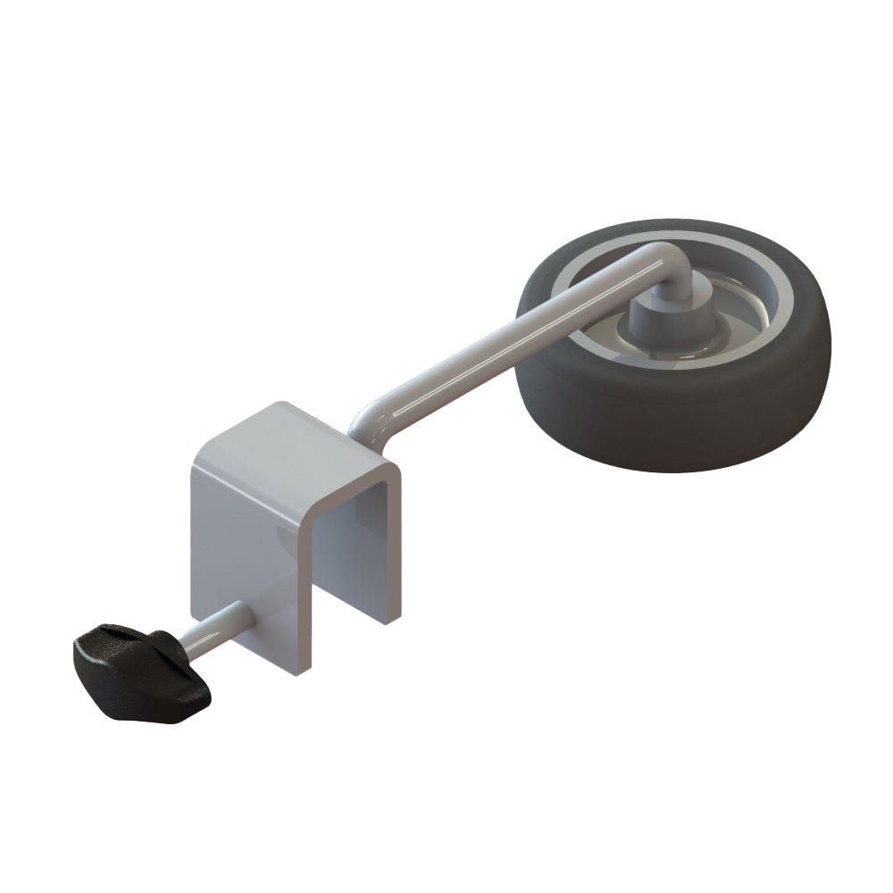 TASKI osłona ścienna z kołem Diversey Deutschland GmbH & Co. OHG to zakrzywione metalowe koło z czarną gumową oponą i regulowanym uchwytem - idealne jako ochrona ścian lub przed zarysowaniami (opakowanie: 1 sztuka).