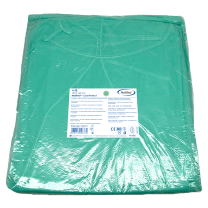 MaiMed-Coat Protect, fartuch ochronny z polaru, zielony niesterylny, elastyczne mankiety, długość 120cm, 10 sztuk | Opakowanie (10 sztuk)