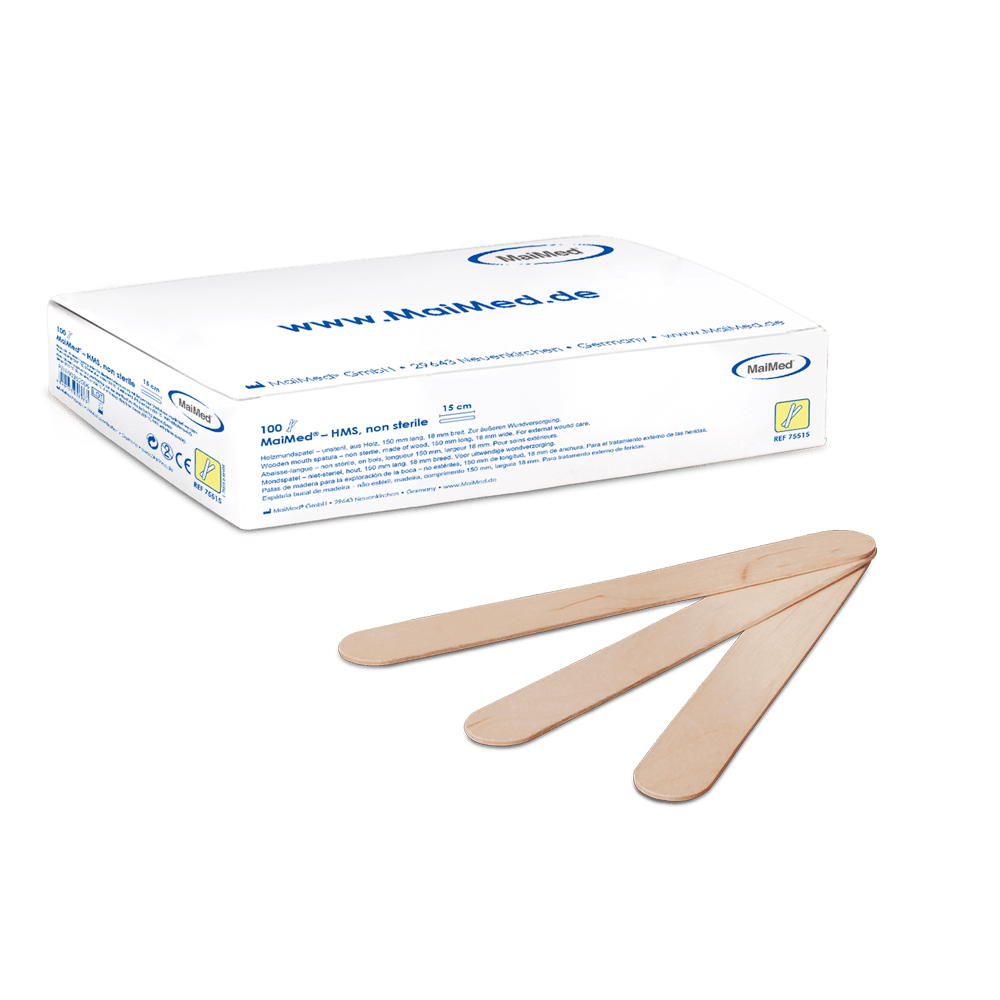 MaiMed - Niesterylny szpatułka drewniana HMS o długości 15cm, 100 sztuk/opakowanie | Pudełko (100 sztuk)