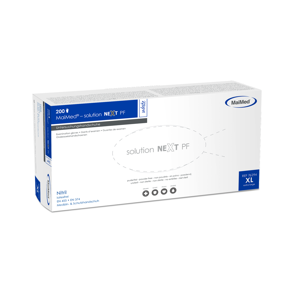 Rękawiczki nitrylowe MaiMed-solution next białe, niejałowe, nie zawierają lateksu, 200 szt./opakowanie