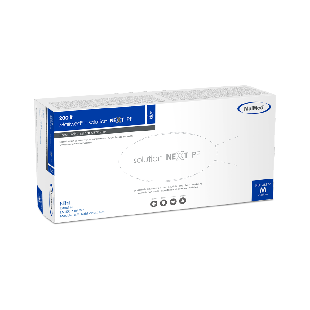 Rękawiczki nitrylowe MaiMed-solution next niebieskie, niejałowe, nie zawierają lateksu, 200 szt./opakowanie