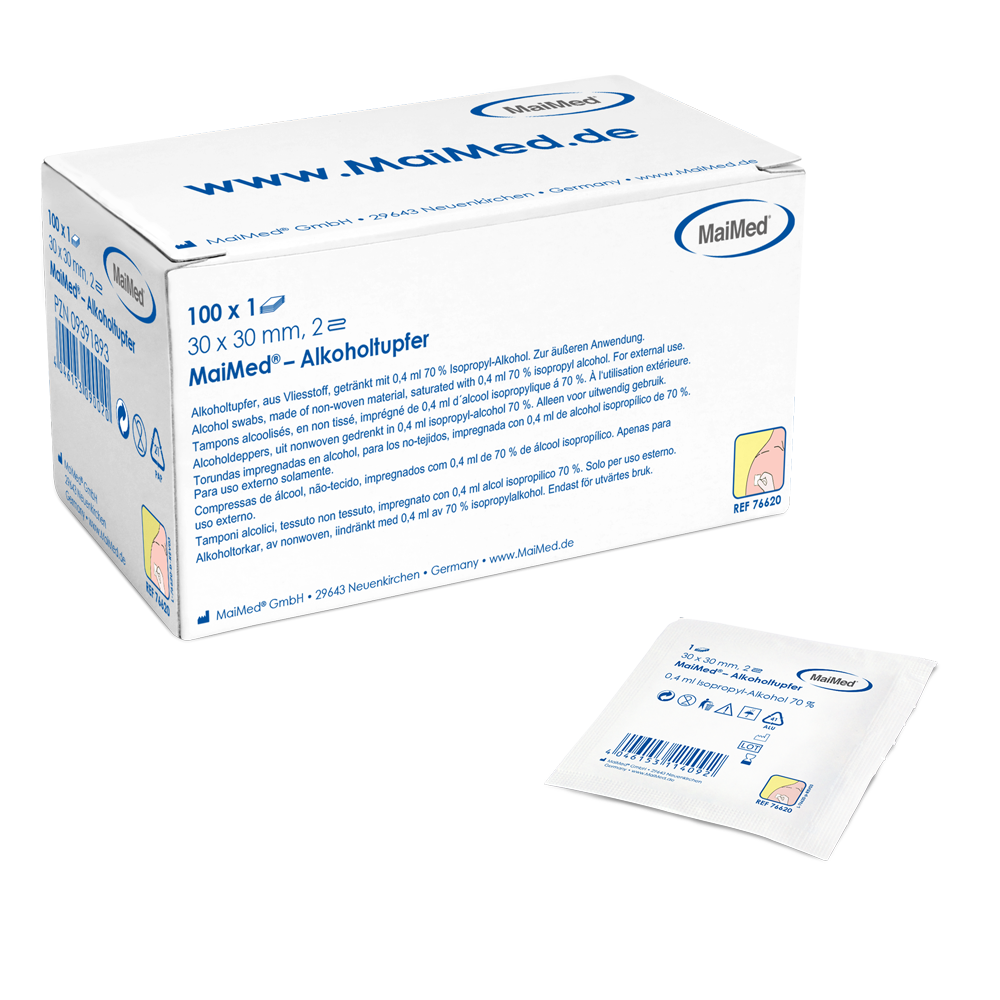 Meditrade alkohol wymaz 30 x 30 mm biały tkanina nie tchnąca tkanina dwa -warta | Pudełko (100 sztuk)