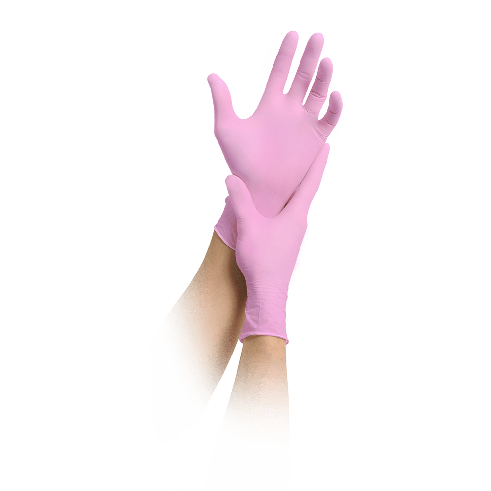 Rękawiczki MaiMed-solution 100 różowe niesterylne, bezpudrowe, bezlateksowe, niebieskie, 100 szt./op.