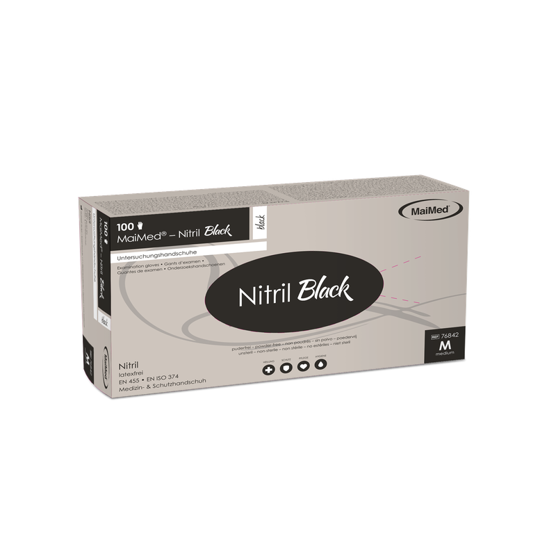 Rękawiczki MaiMed-Nitrile Black czarne, niejałowe bezpudrowe, bezlateksowe 100 szt./op.