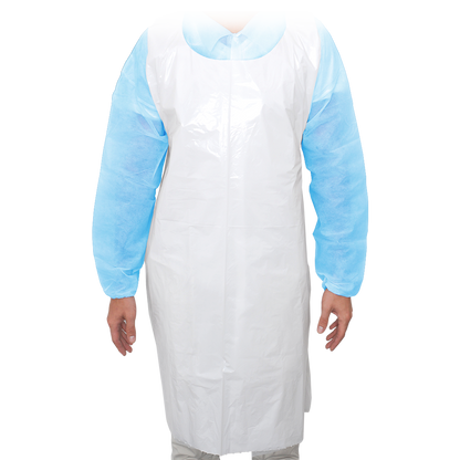 MaiMed-Apron Light PE, fartuch z PE 75x120cm biały, 100 szt./op., blokowany, gładka powierzchnia | Opakowanie (100 sztuk)