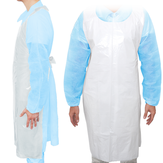 MaiMed-Apron Light PE, fartuch z PE 75x120cm biały, 100 szt./op., blokowany, gładka powierzchnia | Opakowanie (100 sztuk)