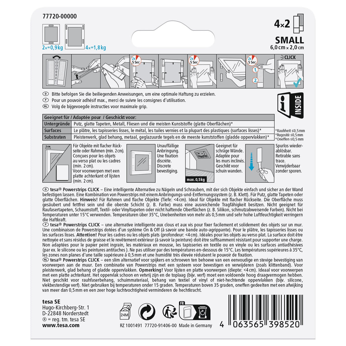 tesa Powerstrips Click Klett-Klebepads, weiß, 1 Rolle