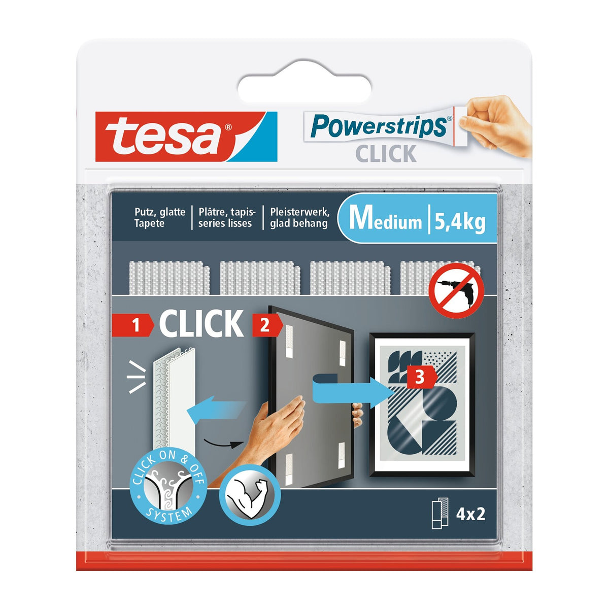 tesa Powerstrips Click Klett-Klebepads, weiß 4 x 2 m