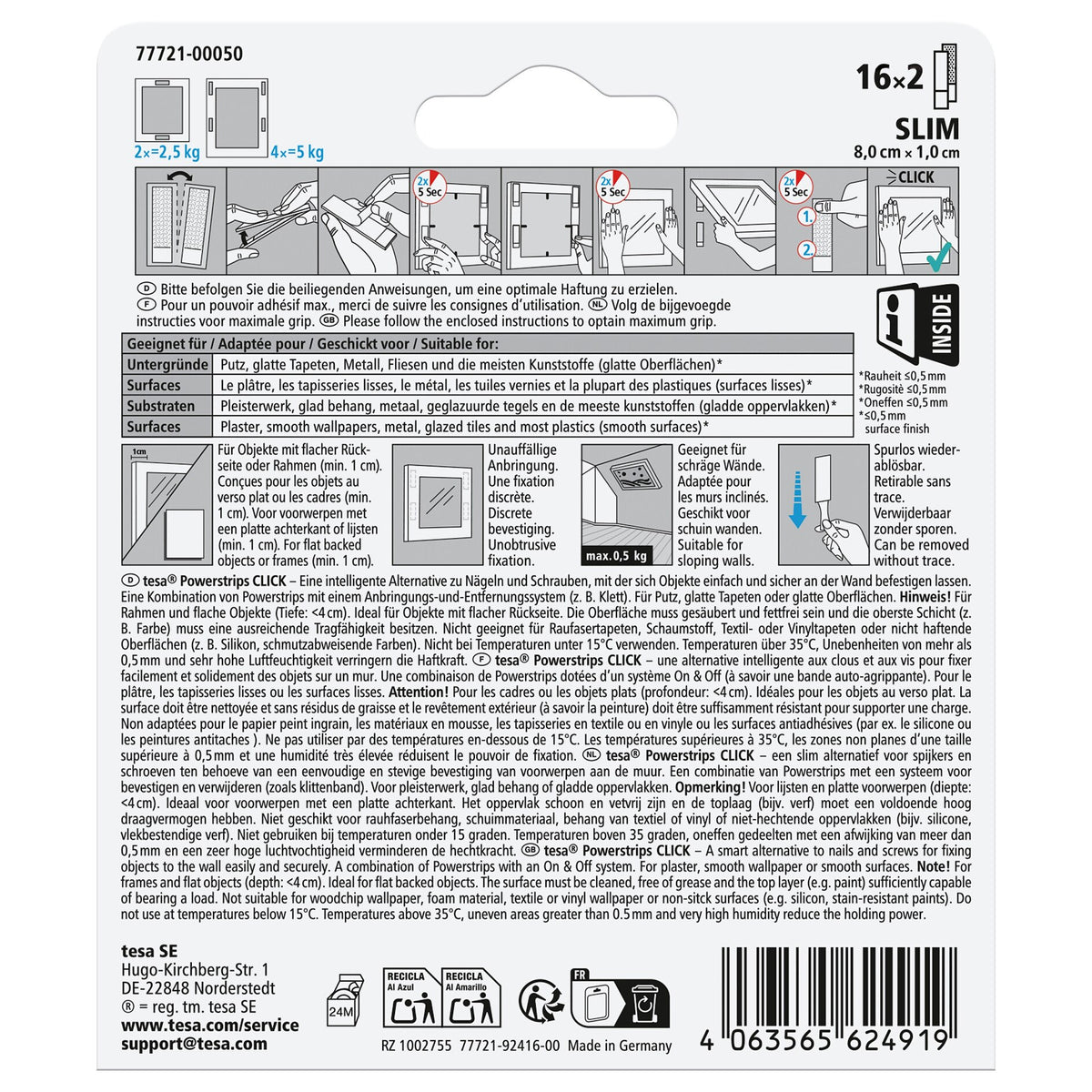 tesa Powerstrips Click Klett-Klebepads, weiß, 8 Stück