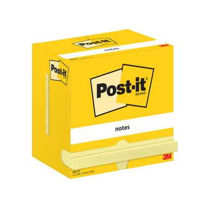 Żółte pudełko karteczek samoprzylepnych Post-it® Notes firmy 3M Deutschland GmbH, 76 mm x 127 mm, 100 arkuszy na blok, 12 bloków na opakowanie, kolor żółty, z opakowaniem kartonowym i 100% certyfikatem PEFC (SGSCH-PEFC-COC-110078).