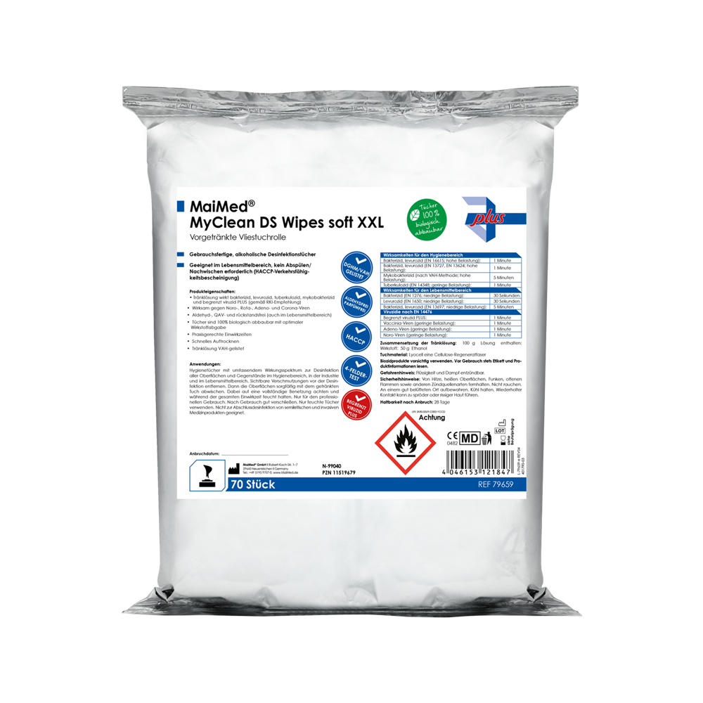 MaiMed MyClean DS Wipes miękkie XXL - 70 arkuszy nasączonych MaiMed MyClean DS | Opakowanie (70 arkuszy)