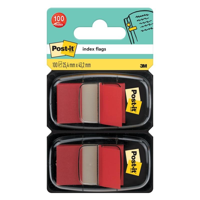 Opakowanie zakładek indeksujących Post-it® Index firmy 3M Deutschland GmbH zawiera na podajnik 50 standardowych zakładek o wymiarach 25,4 mm x 43,2 mm.