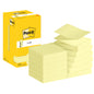 Przedstawiony jest stos karteczek Post-it® Super Sticky Z-Notes Promotion, żółtych (76 mm x 76 mm, 100 arkuszy/blok) firmy 3M Deutschland GmbH z ich kartonowym opakowaniem. Karton podkreśla logo Post-it, a jeden arkusz jest lekko uniesiony.