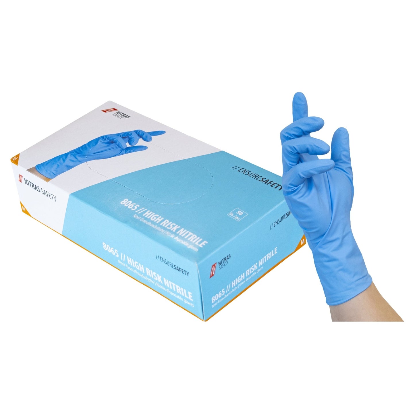 NITRAS HIGH RISK NITRILE, jednorazowe rękawiczki nitrylowe, niebieskie