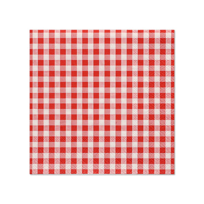 PAPSTAR 20 Servietten von der PAPSTAR GmbH: 3-lagige, quadratische Servietten im Format 25 x 25 cm mit rot-weißem Vichy-Karomuster, fotografiert auf schlichtem weißem Untergrund.