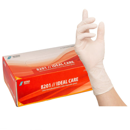 Rękawiczki jednorazowe NITRAS IDEAL CARE, lateksowe, białe