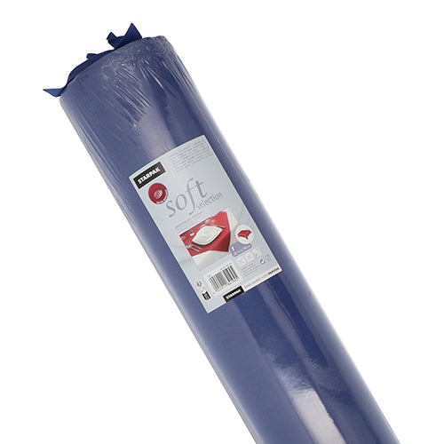 Eine Rolle Starpak Tischdecke, stoffähnliches Vlies aus der Reihe „Soft Selection“, wird in Klarsichtfolie verpackt und mit einem Etikett mit Gebrauchsanweisung und Produktdetails geliefert.