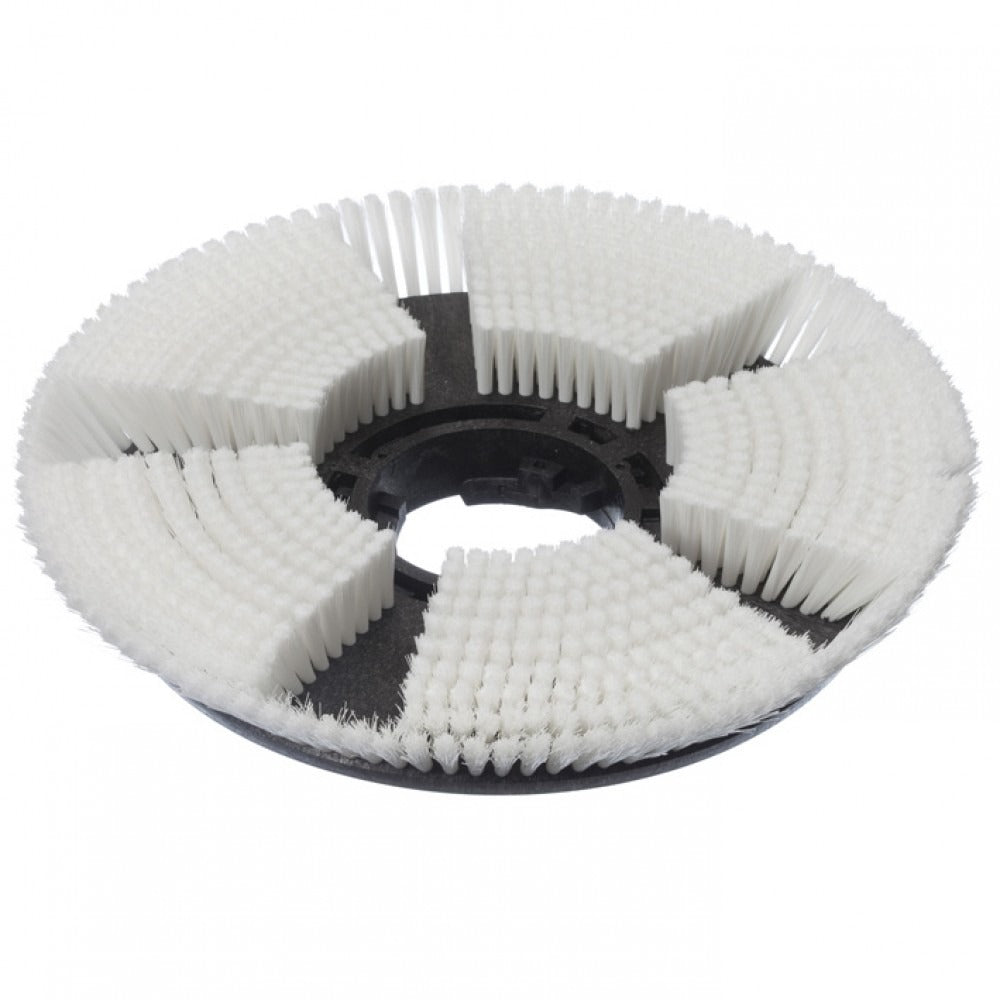 Diversey szczotka do szamponowania na sucho, Ø 43 cm, do TASKI ergodisc 165: Okrągła czarna szczotka z tworzywa sztucznego z promieniowo ułożonymi białymi włosami i otworem środkowym. Idealna do czyszczenia dywanów. Opakowanie zawiera 1 sztukę.