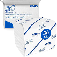 Scott® Control™ papier toaletowy od Kimberly-Clark GmbH, system pojedynczych arkuszy, biały, 36 paczek po 220 arkuszy na karton.