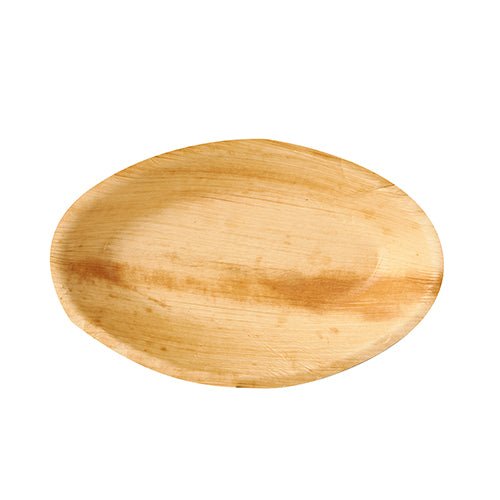 Owalne miski z liści palmowych PAPSTAR "pure" (20x12,5 cm), wykonane z ekologicznego materiału, są biodegradowalne i idealne jako zrównoważone jednorazowe miski na ekologiczne okazje (25 sztuk, folia termokurczliwa).