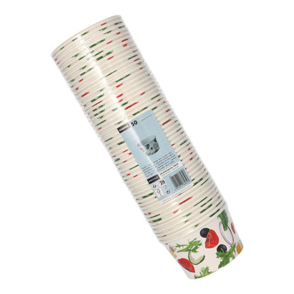 Starpak 50 misek sałatkowych z tektury „To Go”, 600 ml, Ø12,5 cm, H7,5 cm z wzorem warzywnym w przezroczystym opakowaniu – idealne do zabrania ze sobą.