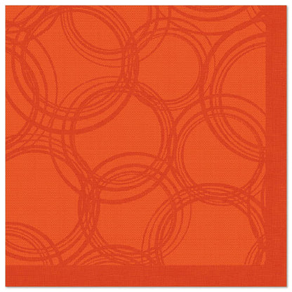 Die PAPSTAR 50 Servietten "ROYAL Collection" 1/4-Falz 40 x 40 cm nektarine der PAPSTAR GmbH bringt mit ihrem quadratischen nektarinen-orangen Farbton und den dezenten Kreismustern sowie der unifarbenen Bordüre eleganten Stil auf den Tisch - ideal für jedes Ambiente.