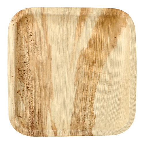 Talerz PAPSTAR 6 z liścia palmowego „pure“ prostokątny firmy PAPSTAR GmbH zachwyca naturalnym liściem palmowym, zaokrąglonymi rogami, brązowymi paskami i strukturą drewna – ekologiczny wybór na każdą okazję.