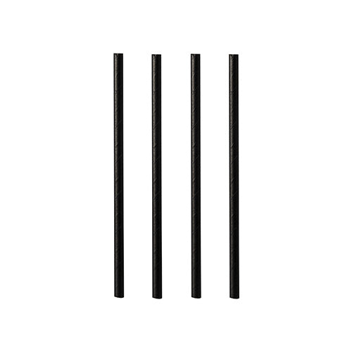 Cztery czarne PAPSTAR papierowe słomki koktajlowe (7 mm x 10 cm) od PAPSTAR GmbH stoją pionowo w rzędzie na białym tle.