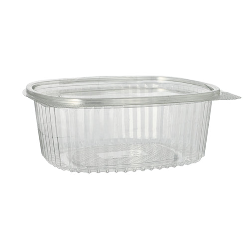 Die Starpak 50 Feinkost- und Salatschalen mit Klappdeckel, R-PET glasklar oval, sind umweltfreundliche, transparente Kunststoffbehälter, ideal für Salate und Feinkost – perfekt für eine nachhaltige Verpackung.
