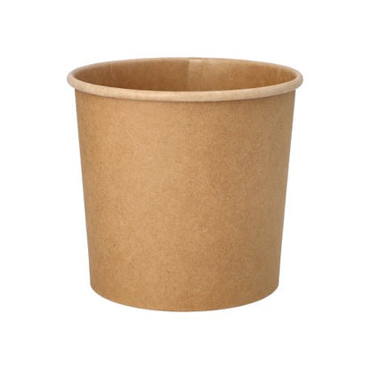 Prosty, brązowy PAPSTAR kubek na zupę z tektury (760 ml, Ø 11,5 cm, 11 cm wysokości), przedstawiony z zawiniętym brzegiem na białym tle. 25 sztuk w opakowaniu od PAPSTAR GmbH.