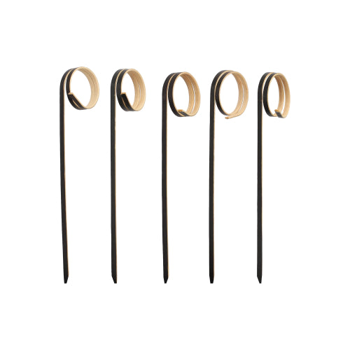 Pięć PAPSTAR 100 Fingerfood - Picker firmy PAPSTAR GmbH, każdy z falistą spiralą, jest ustawionych pionowo na białym tle - idealne do stylowego serwowania fingerfood na przyjęciach.