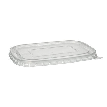 Pokrywa Starpak 25 do kubków opakowaniowych z PP, prostokątna (1 cm x 17,3 cm x 12,3 cm) w przezroczystej folii jest pokazana na białym tle. Pokrywa ma przezroczysty kolor, lekko podniesiony brzeg i płaskie centrum.