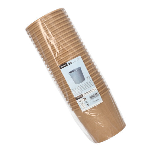 Opakowanie 25 brązowych kubków na zupę Starpak z tektury (Ø 11,5 cm), od Starpak, zapakowane w przezroczystą folię z białą etykietą – idealne do delektowania się lub zabrania zup na wynos.