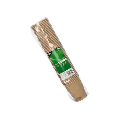 Przezroczyste opakowanie z tworzywa sztucznego z 50 kubkami do picia PAPSTAR GmbH, papier 0,2 l, z zieloną etykietą z informacjami o produkcie, stoi na prostym białym tle.