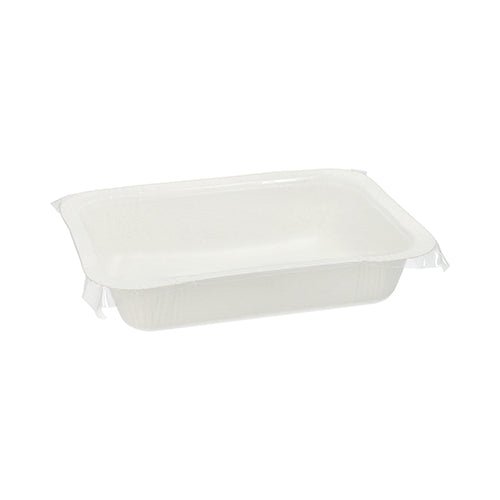 Biały, prostokątny pojemnik na żywność Starpak 260 (530 ml, 3,7 x 13,7 x 18,1 cm, jednorazowy karton) na prostym białym tle. Opakowanie zawiera 260 sztuk.