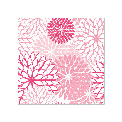 Die 20 Servietten der PAPSTAR GmbH, 25 cm x 25 cm, 3-lagig, weisen ein sich wiederholendes symmetrisches Muster aus überlappenden rosa und roten Blumenmotiven mit spitzen Blütenblättern und weißem Zwischenraum auf, gefaltet in einer 1/4-Falz.