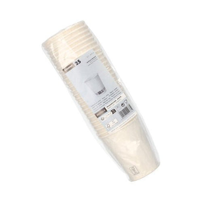 Starpak 25 kubków z papieru, 0,2l, Ø8cm, 9,2cm wysokości, biały i pojedynczo owinięty folią z etykietą (informacje o produkcie i kod kreskowy); Idealny jako praktyczny kubek na wydarzenia.
