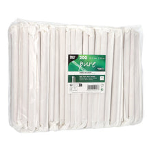 Przezroczyste opakowanie z tworzywa sztucznego firmy PAPSTAR GmbH zawiera 200 brązowych, ostrych słomek do Bubble Tea (Ø12mm, 20cm). Etykieta z przodu informuje o rozmiarze, ilości, marce i przyjazności dla środowiska - idealne dla fanów Bubble Tea.