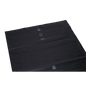 Duży, płaski DEISS 95007 czarny worek na śmieci marki EMIL DEISS KG (570+400x1150x0,1 mm) pokazuje symbole recyklingu i identyfikacji tworzyw sztucznych z liczbą 65 na białym tle - idealny do utylizacji odpadów na prostym białym tle. Karton zawiera 120 worków.