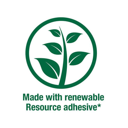 Zielony symbol koła z stylizowaną rośliną i tekstem "Made with renewable Resource adhesive*" podkreśla, że karteczki Post-it® Notes w dużym formacie, żółte, liniowane (100% PEFC) od 3M Deutschland GmbH to ekologiczne karteczki samoprzylepne.
