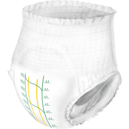 Nieużywane ABENA Pants Premium L od Abena Re-Seller GmbH to jednorazowe majtki dla dorosłych z elastycznym pasem i otworami na nogi, zielono-żółtymi wskaźnikami, ponumerowaną skalą wilgotności i oferują niezawodną ochronę przed nietrzymaniem moczu.