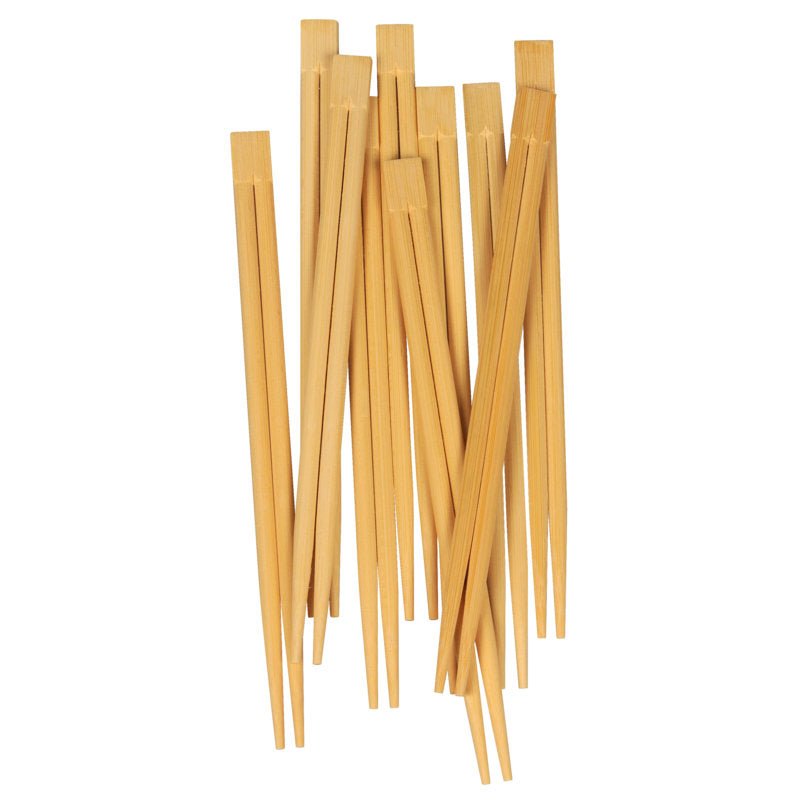 Zestaw pałeczek bambusowych Abena Re-Seller GmbH, luzem (100 sztuk), jest układany parami na krzyż. Jasnobrązowe pałeczki mają płaskie, kanciaste końce i są niezapakowane, co stanowi zrównoważony wybór.