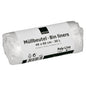 Jedna rolka worków na śmieci Abena Re-Seller GmbH 30 L, 490x600 mm, 4,5 my HDPE, przezroczyste (50 worków na rolkę) z białą etykietą z informacjami o produkcie w języku niemieckim i angielskim.