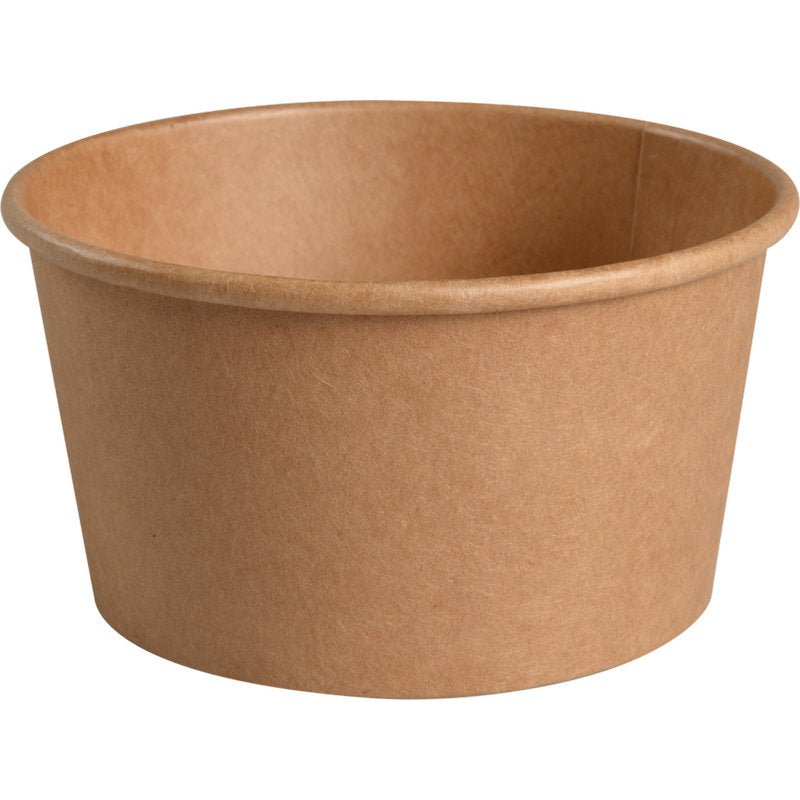 Miska Abena Re-Seller GmbH, 400 ml, ø 11,5 cm z Kraft/PE w kolorze brązowym jest pokazana jako opakowanie z 50 sztukami; przyjazna dla środowiska miska ma gładką powierzchnię i lekko rozszerzony brzeg.