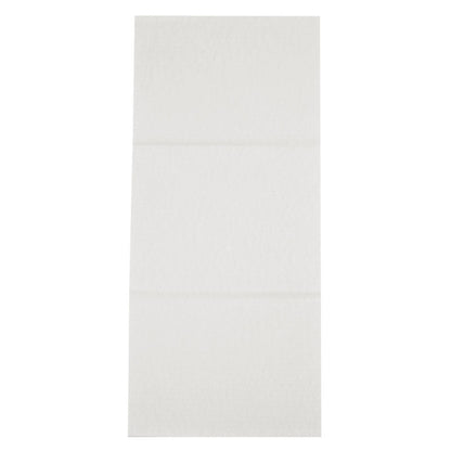 Nierozłożony prostokątny ręcznik jednorazowy, Airlaid, biały od Abena Re-Seller GmbH leży płasko na równej powierzchni z widocznymi zagięciami.