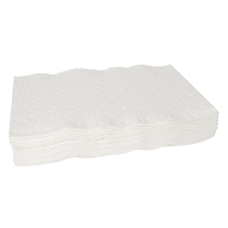 Stos jednorazowych myjek papierowych Abena Re-Seller GmbH, 3-warstwowych, 19x19 cm, białych (karton z 1800 opakowaniami), starannie ułożonych na prostym białym tle.