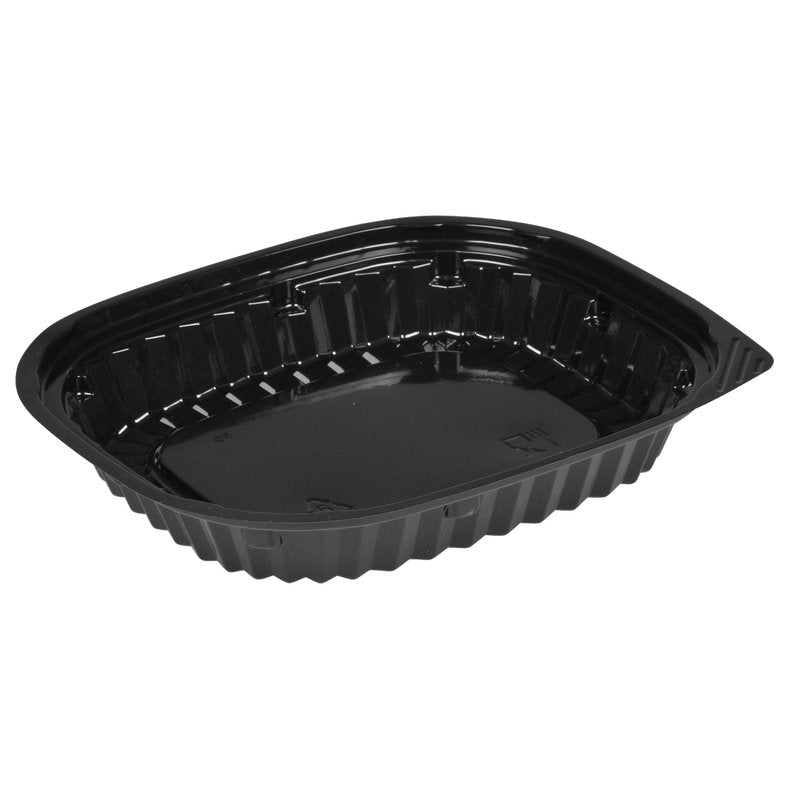 Abena Re-Seller GmbH Sushi-Box Schwarz to czarna, prostokątna skrzynka z żebrowanymi bokami, idealna do stylowej prezentacji lub przechowywania sushi, przedstawiona pusta na białym tle.